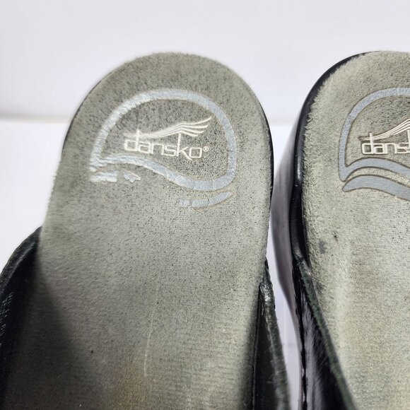 Dansko Womens size 8 Black Patent Leather Sandals block heel EU 38 - Picture 4 of 13